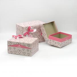 Stačiakampės dėžutės su kaspinėliu 3 dalių (rožinė)