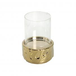 Metalinė žvakidė su stiklu, 18x12,5cm (auksinė)