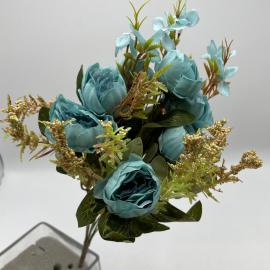 Dirbtinė gėlės puokštė, ilgis 36cm (šv. mėlyna)