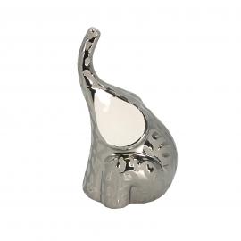 Keramikinis blizgantis sėdintis dramblys "Lašeliai", 12x9x19,5cm (sidabrinis)