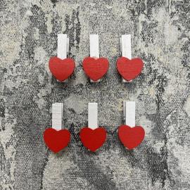 Medinės širdelės su segtuku 35 mm, 6 vienetai