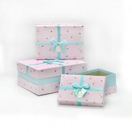 Stačiakampės dėžutės su kaspinėliu 3 dalių (rožinė-mėlyna)