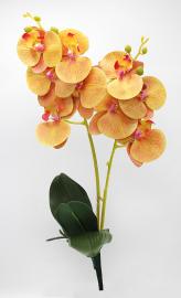 Orchidėjų šakelės su lapais 55cm (oranžinė-geltona)