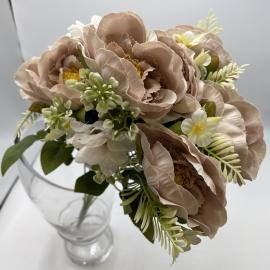 Dirbtinė gėlių puokštė, ilgis 48cm (pilkai rožinė)