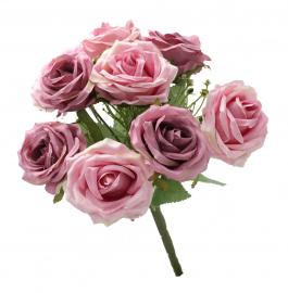 Dirbtinė 9 rožių puokštė, ilgis 32 cm (violetinė - šv. violetinė)