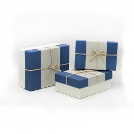 Stačiakampės dėžutės su kaspinėliu 3 dalių (balta-mėlyna)