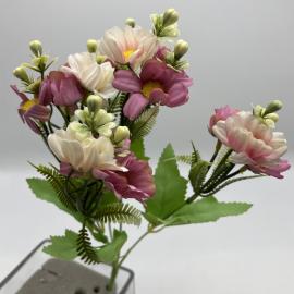 Dirbtinė gėlės puokštė, ilgis 30cm (rožinė-kreminė)