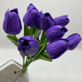 Dirbtinė tulpių puokštė iš 10 vnt., ilgis 33cm (violetinė)