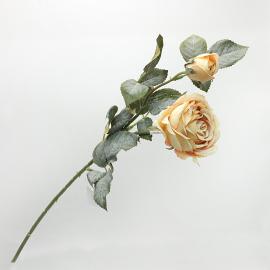 Dirbtinė rožės šaka 64 cm (šv. oranžinė su rožiniai kraštais)