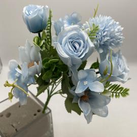 Dirbtinė gėlių puokštė, ilgis 29 cm (šv. mėlyna)