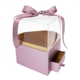 Deimanto formos dėžutė su permatomu dangčiu, stalčiumi ir kaspineliu (rožinė)