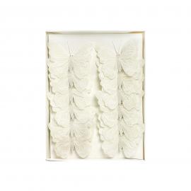 Dekoratyviniai prisegami drugeliai blizgantys, raštuoti (didesni, Balti, 12vnt x 0,90€)