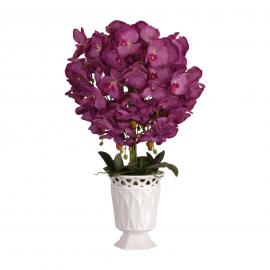 Dirbtinių violetinių orchidėjų kompozicija keramikiniame vazone, aukštis 75cm