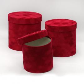 Cilindrinės formos dėžutės 3 dalių "Zomšinės" (raudona)