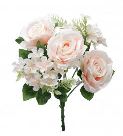 Dirbtinė gėlių puokštė, ilgis 43 cm (balta - šv. rožinė)