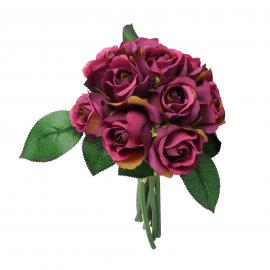Dirbtina puokštė iš 10vnt rožių, ilgis 26cm (violetinė)