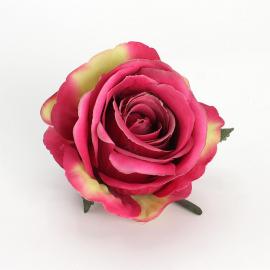 Dirbtinių rožės žiedų komplektas (12vnt. x 0.50€) [ryškiai rožinė, žalsva, 8x6,5cm]