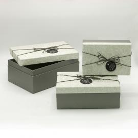 Stačiakampės dėžutės su kaspinėliu 3 dalių (tamsiai žalia-pilka)