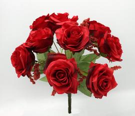 Dirbtinė 9 rožių puokštė, ilgis 32 cm (raudona)