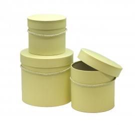 Cilindrinės dėžutės 3 dalių su rankenėle (geltonai kreminės)