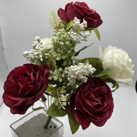 Dirbtinė rožių puokštė, ilgis 43cm (balta-raudona)