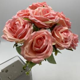 Dirbtinė 9 rožių puokštė, ilgis 32 cm (rožinė)
