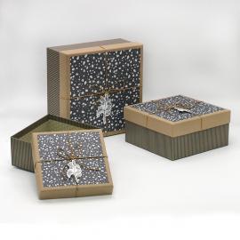 Kvadratinės dėžutės su kaspinėliu 3 dalių (ruda-juoda)