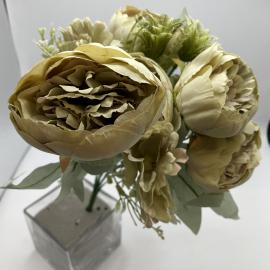 Dirbtinė gėlės puokštė, ilgis 45cm (pilkai žalia)