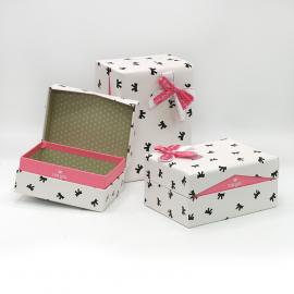Stačiakampės dėžutės su kaspinėliu 3 dalių (kreminė-rožinė)