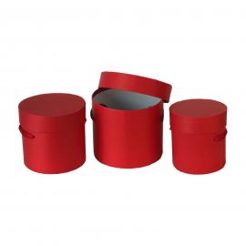 Cilindrinių dėžučių komplektas 3 dalių su medžiaginėmis rankenėlėmis (tamsi raudona)