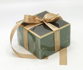 Kvadratinės formos dėžutė su plastikiniu dangčiu ir kaspinu (žalia)
