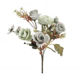 Dirbtinė rožių ir ramunėlių puokštelė, ilgis 28cm (žalsva, pilka)