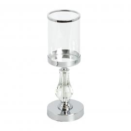 Metalinė žvakidė su stiklu (sidabrinė, 12x33,5cm)