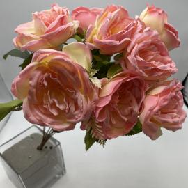 Dirbtinė rožių puokštė, ilgis 49cm (rožinė-kreminė)