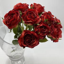 Dirbtinė rožių puokštė iš 9 vnt., ilgis 37cm (raudona)