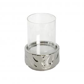 Metalinė žvakidė su stiklu, 18x12,5cm (sidabrinė)