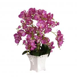 Dirbtinių violetinių orchidėjų kompozicija keramikiniame vazone, aukštis 67cm