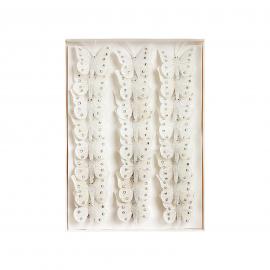 Dekoratyviniai prisegami drugeliai blizgantys su karoliukais (mažesni, BALTI, 24vnt x 0,45€)