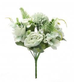 Dirbtinė gėlių puokštė, ilgis 29 cm (pilkai žalia)