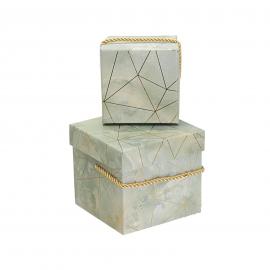 Kvadratinė marmurinės spalvos dėžutė 2 dalių "Grafika" (žalsva)