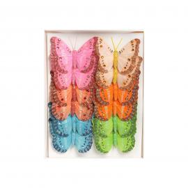 Dekoratyviniai prisegami drugeliai blizgantys su karoliukais (didesni, MIX, 12vnt x 0,90€) 