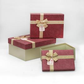 Stačiakampės dėžutės su kaspinėliu 3 dalių (ruda-raudona)