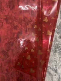 Celofanas gėlėms su širdelėmis 20 lapų, 58x56cm raudonas
