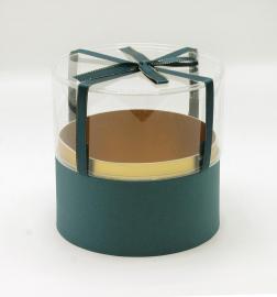 Cilindrinė dėžutė su plastmasiniu gaubtu ir kaspinu (žalia)