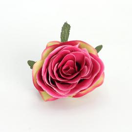 Dirbtinių prasiskleidusių rožės žiedų komplektas (12vnt. x 0.50€) [ryškiai rožinė, žalsva, 8x6cm]