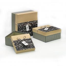 Kvadratinės dėžutės su kaspinėliu 3 dalių (juoda-ruda)