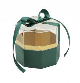 Aštuonkampė dėžutė su gaubtu ir kaspinu (žalia)