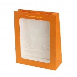 Dovanų maišeliai su skaidriu langeliu (Oranžinė, 12vntx1,30€) [26x10x32cm]