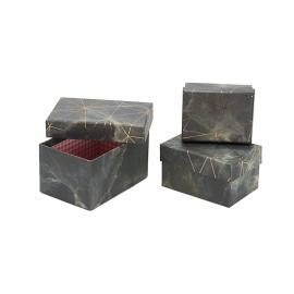 Stačiakampių marmurinės spalvos dėžučių komplektas 3 dalių "Grafika" (juoda)