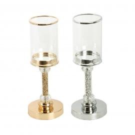 Metalinė žvakidė su stiklu, burbulais ir blizgučiais (su spalvų, aukščio variantais)